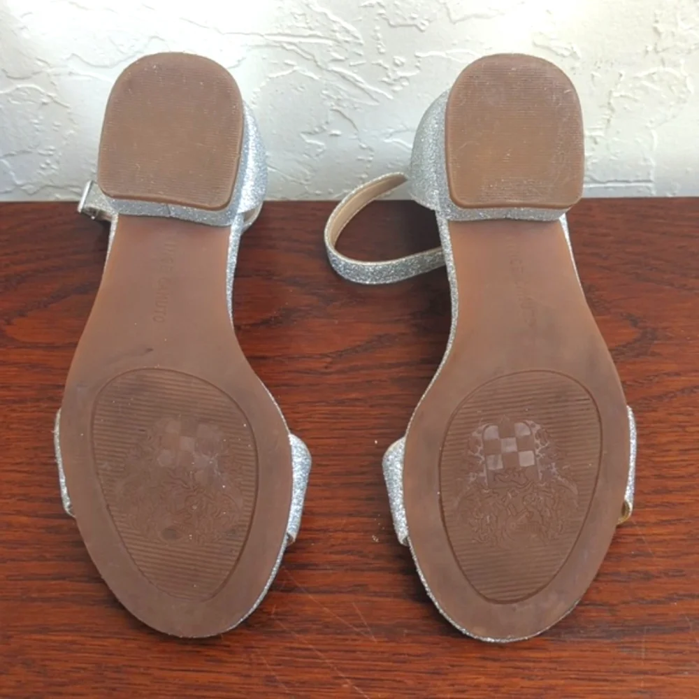 Vince Camuto Girls Pascala Silver Glitter Ankle Strap Block Heel Sandals 11